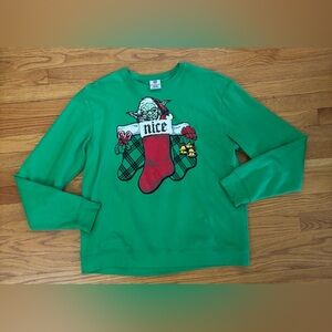 Star Wars Sweater Women’s XL Green Yoda Darth Vader Sequin Graphic Christmas